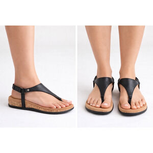 Vionic Kirra II Sandals Women 10 Wide Black Leather T Strap Comfort NWOB